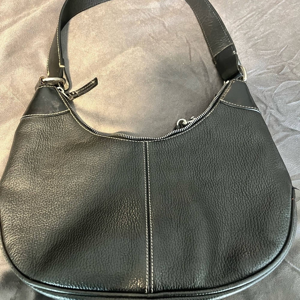 Vintage Dooney & Bourke Black Pebble Flat Leather Hobo Shoulder Bag Y2K - Picture 3 of 4